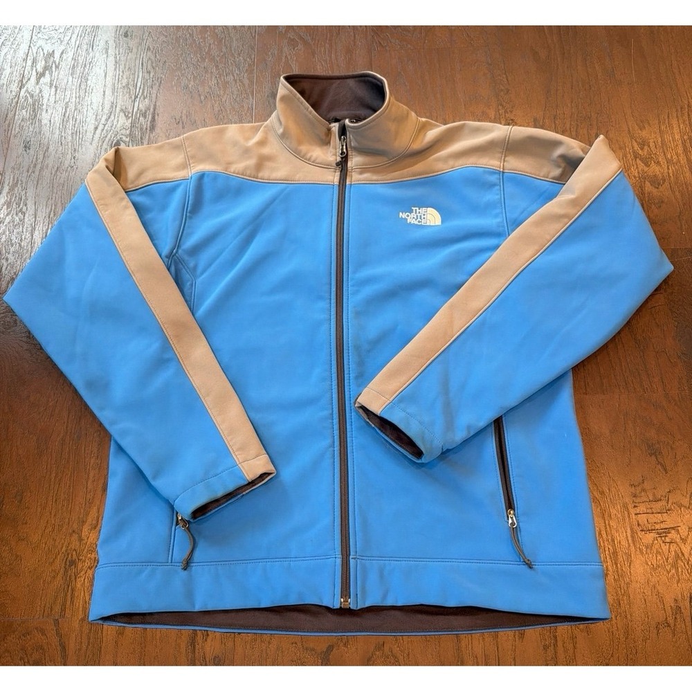The North Face Soft Shell‎ Jacket Blue Brown Full Zip Windwall Men's Medium